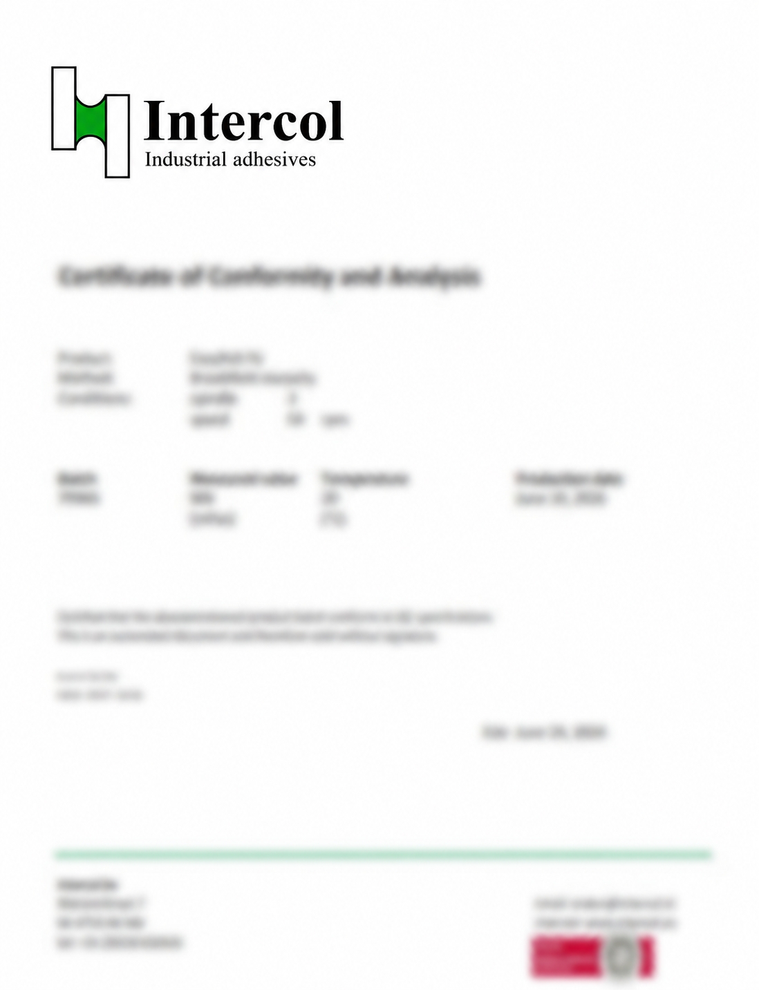 Intercol certification document