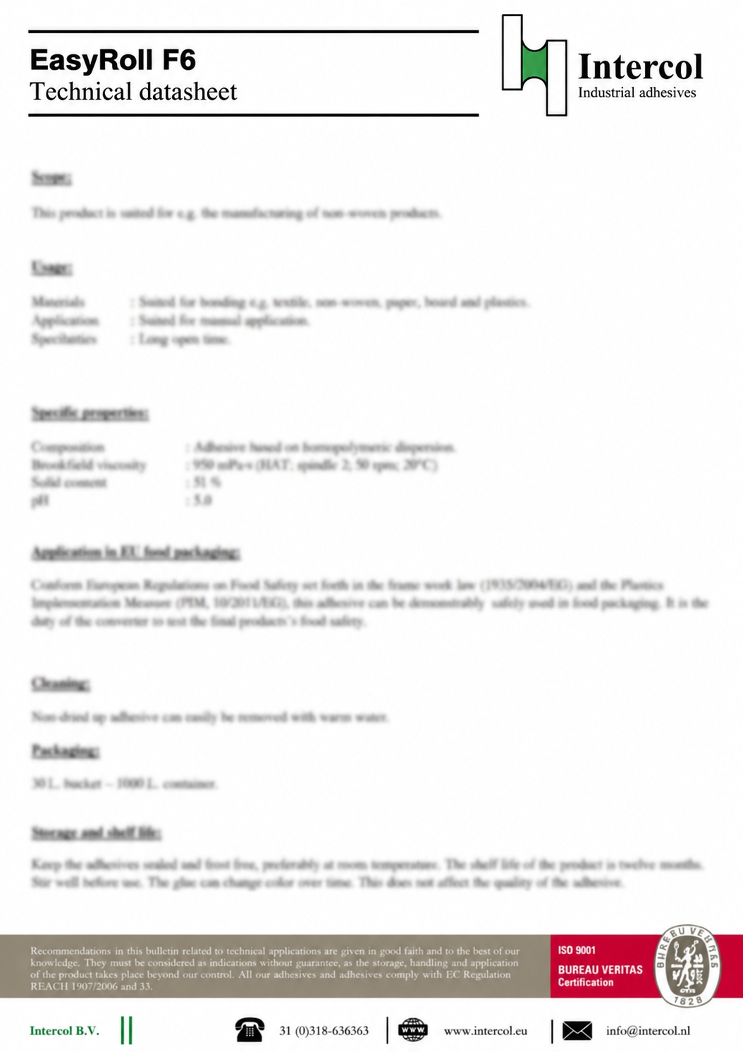 Intercol technical data sheet